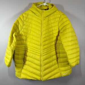 Lands' End Womens 3X 24W-26W Yellow Down Puffer Jacket Hooded Quilted